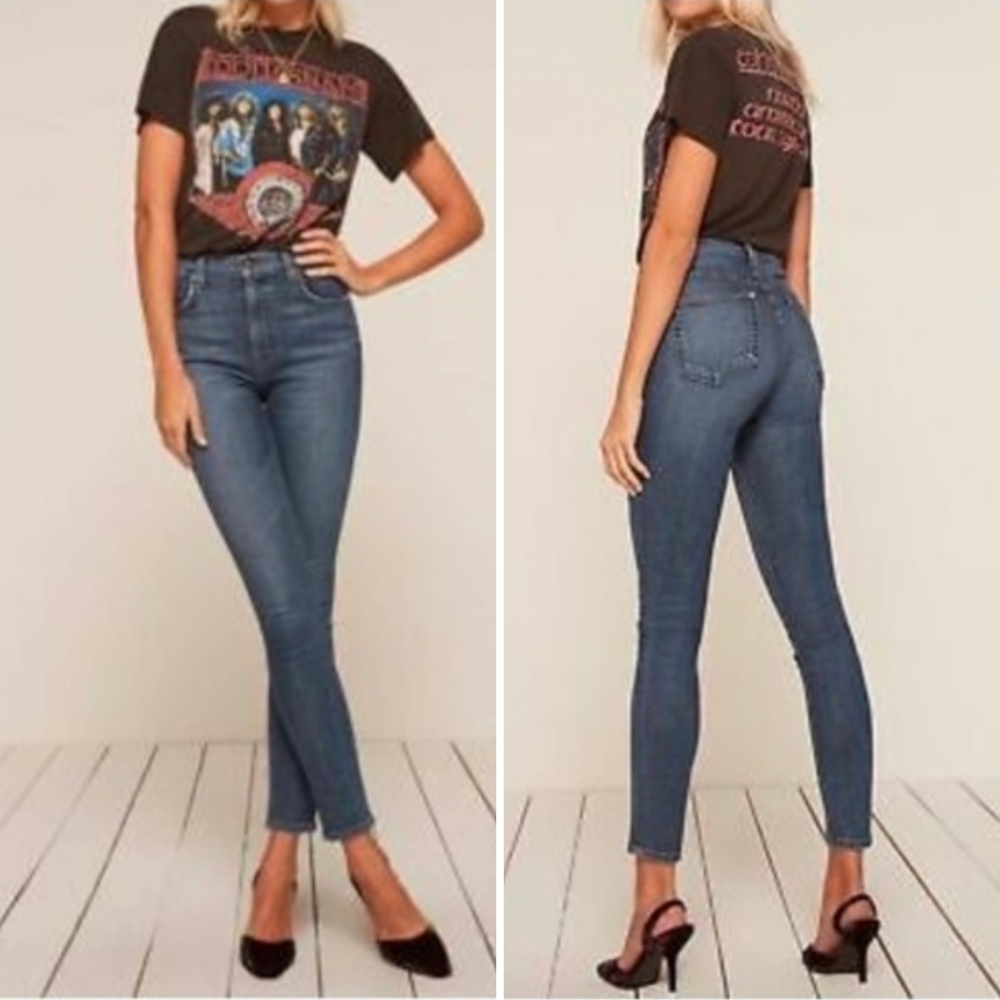 Reformation Jeans high-rise Skinny Strechy Meduim Wash blue denim Size 28